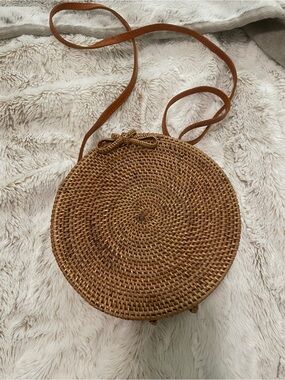 Circle Rattan Crossbody Bag - Brown